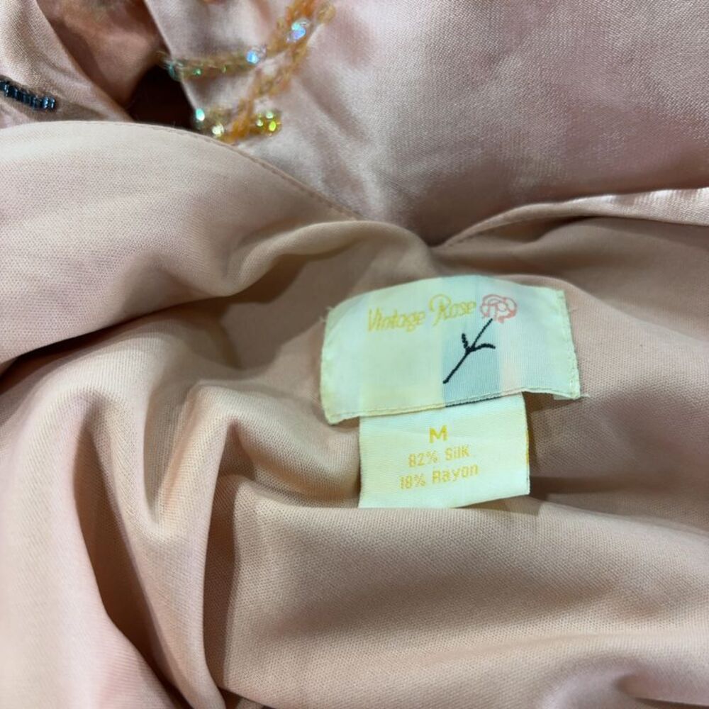 Vintage Rose Silk Crane Sequin Fairycore Maxi Dress - Picture 8 of 8